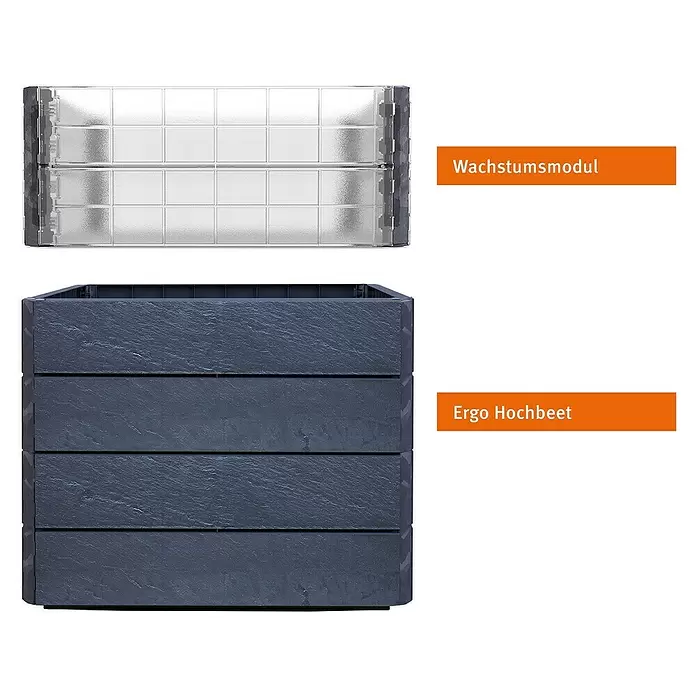 Garantia Hochbeet Ergo Quadro Turbo S Stone - Set - 60 x 80 x 75 cm, Kunststoff - Vorderansicht