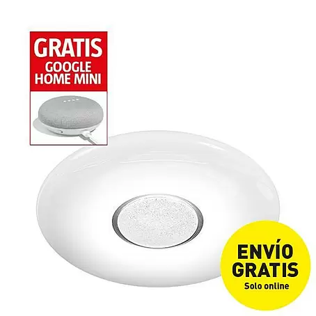 Plafón LED redondo inteligente y altavoz Google Home Mini
