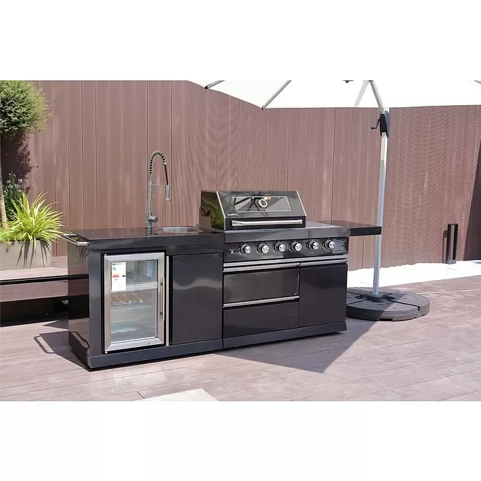 Buschbeck Outdoorküche Cambridge - L x B x H: 262 x 60 x 119 cm, Stahl, Hauptgrillfläche: 68 x 46 cm, Anzahl Brenner: 6 - Stimmungsaufnahme