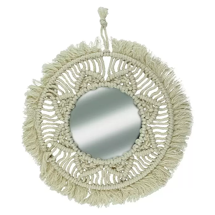 Wandspiegel Makramee Mandala - Durchmesser: 34 cm, Creme - Vorderansicht