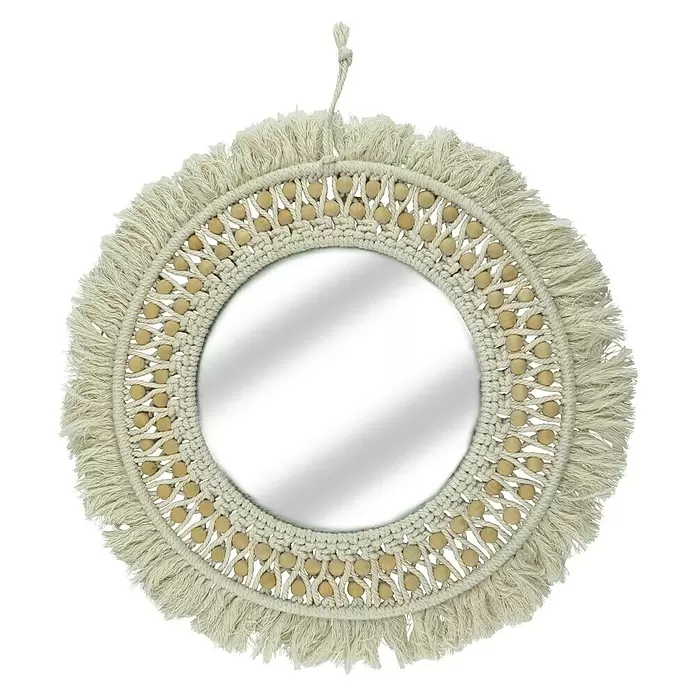 Wandspiegel Makramee Mandala - Durchmesser: 38 cm, Creme - Vorderansicht