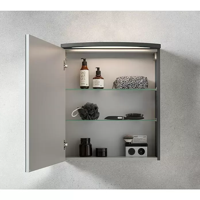 Camargue Swing LED-Spiegelschrank - B x H: 60 x 70,5 cm, Anschlag: Rechts, Mit Beleuchtung, Spanplatte, Grafit - Stimmungsaufnahme