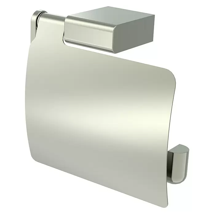 Lenz Pearl Toilettenpapierhalter - Mit Deckel, Nickel, Matt - Diagonale Ansicht