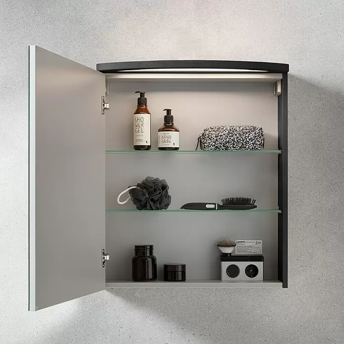 Camargue Swing LED-Spiegelschrank - B x H: 60 x 70,5 cm, Anschlag: Links, Mit Beleuchtung, Spanplatte, Darkoak - Stimmungsaufnahme