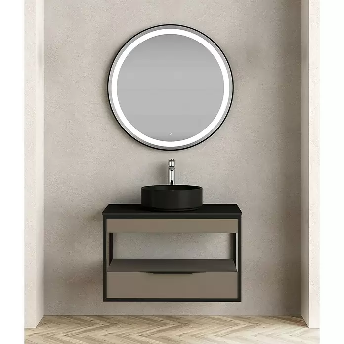 Conjunto de mueble de baño Izaro - 80 cm, 3 piezas, Fango/Negro, Mate - Foto ambiente