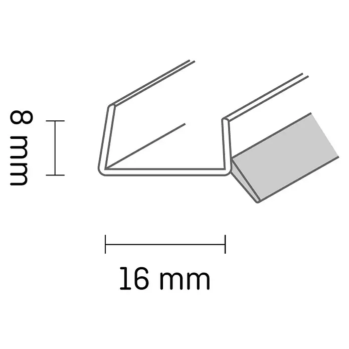Kantoflex Sockelabschlussprofil - Mit Dichtlippe, 2,5 m, Geeignet für: Materialstärke 16 mm - Skizze