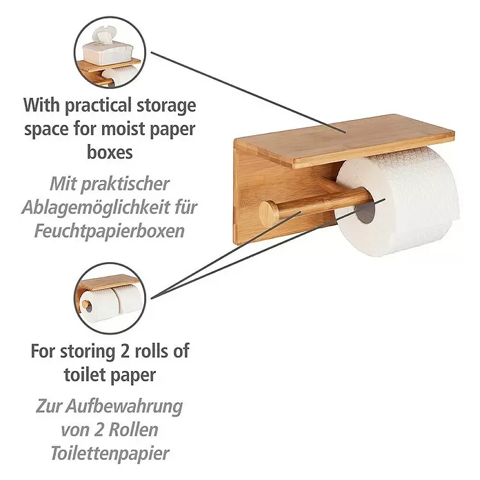 Wenko Bambusa Toilettenpapierhalter - Mit Ablage, Bambus - Anwendungsbeispiel