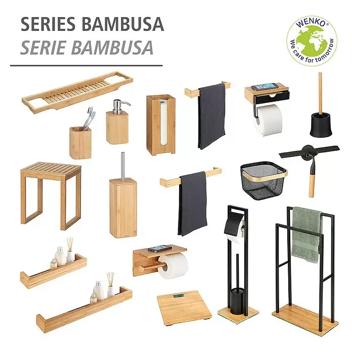 Wenko Bambusa Toilettenpapierhalter - Mit Ablage, Bambus - Diagonale Ansicht