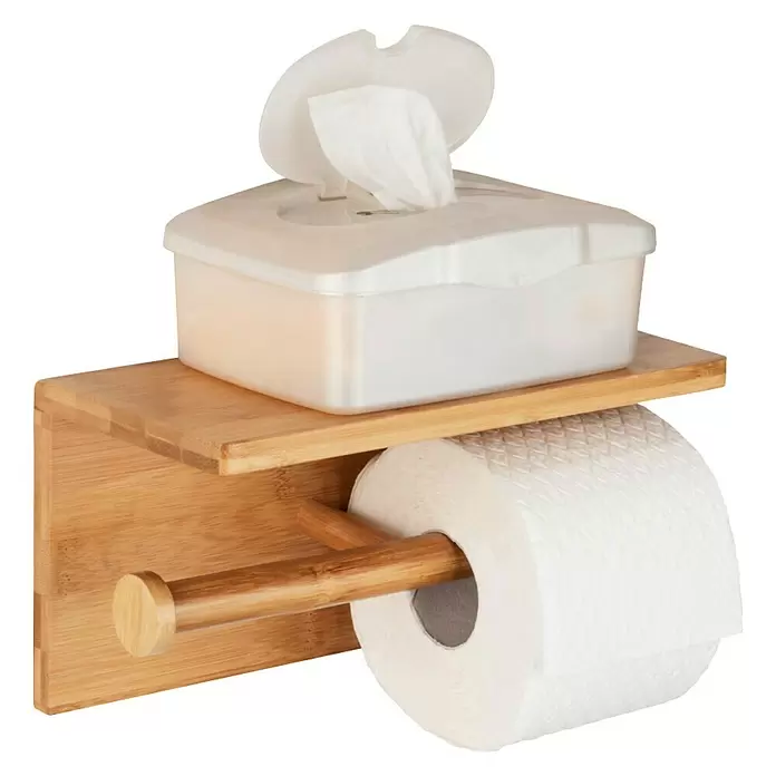 Wenko Bambusa Toilettenpapierhalter - Mit Ablage, Bambus - Diagonale Ansicht