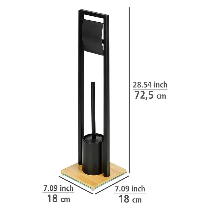Wenko Bambusa Conjunto de escobillero y portarrollos - Altura: 72,5 cm, Negro/Bambú, Mate - Dibujo técnico