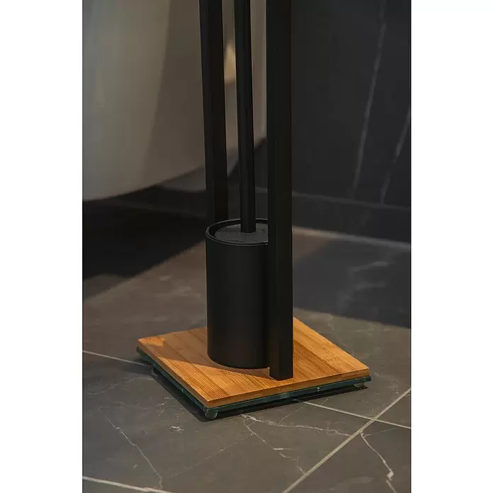Wenko Bambusa Conjunto de escobillero y portarrollos - Altura: 72,5 cm, Negro/Bambú, Mate - Foto ambiente