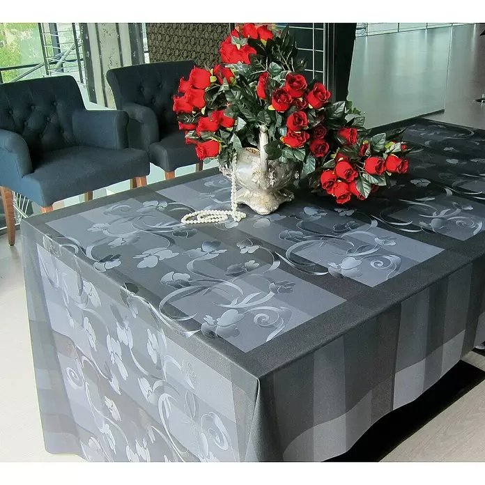 Mantel para mesa a metros Grey Flores - Ancho: 140 cm - Foto ambiente