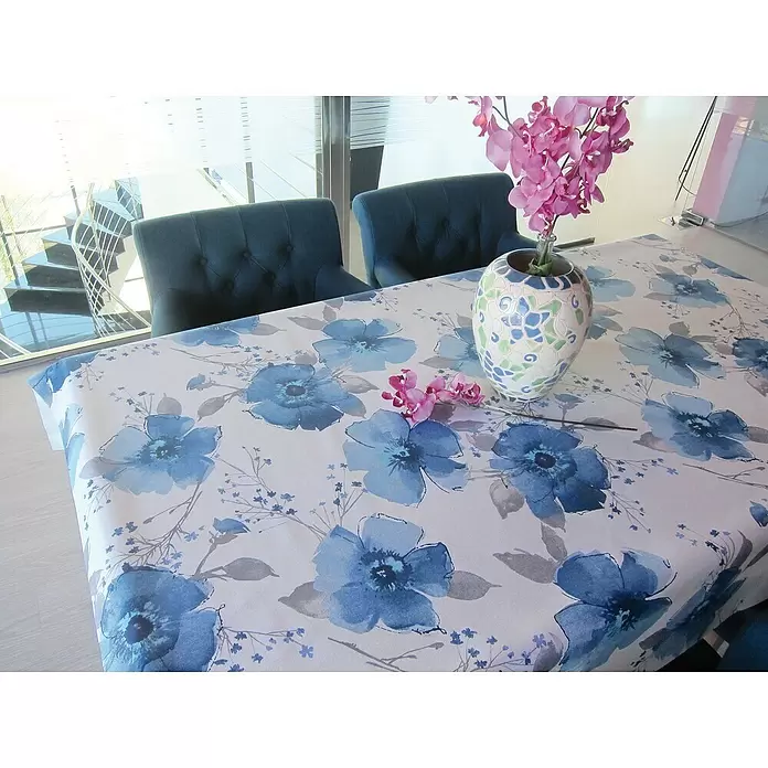 Mantel para mesa a metros Graciosa - Ancho: 140 cm, Blanco/Gris/Azul - Foto ambiente