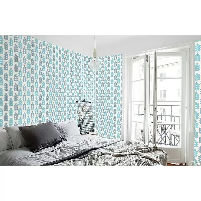 Papel pintado de vinilo autoadhesivo Lara - 90 cm x 3 m, 100% PVC, Blue - Foto ambiente