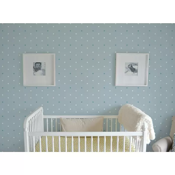 Papel pintado de vinilo autoadhesivo Daniela - 90 cm x 3 m, 100% PVC, Aqua - Foto ambiente