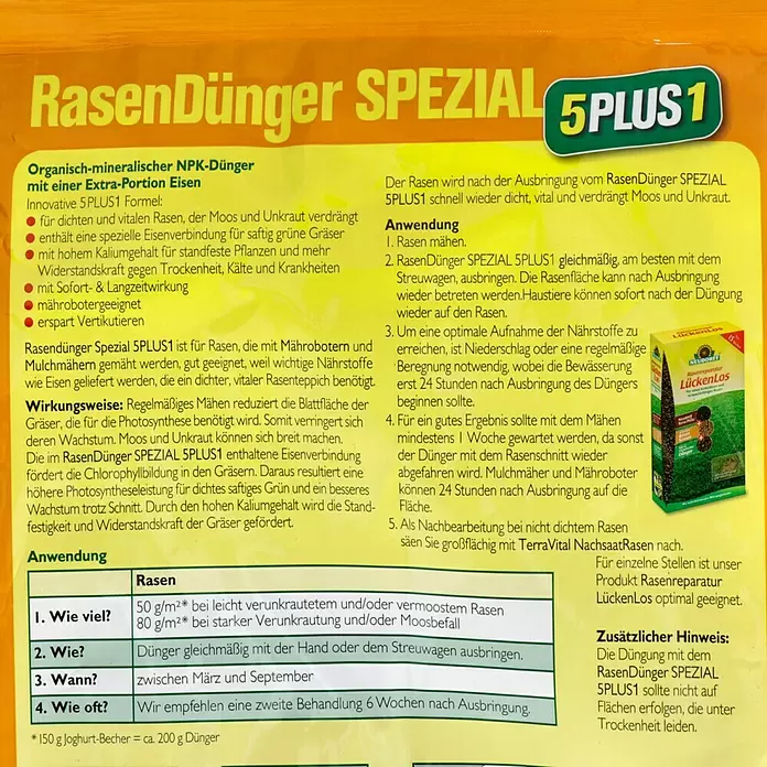 Neudorff Rasendünger Spezial 5 in 1 - 5 kg, Inhalt ausreichend für ca.: 100 m² - Detailaufnahme