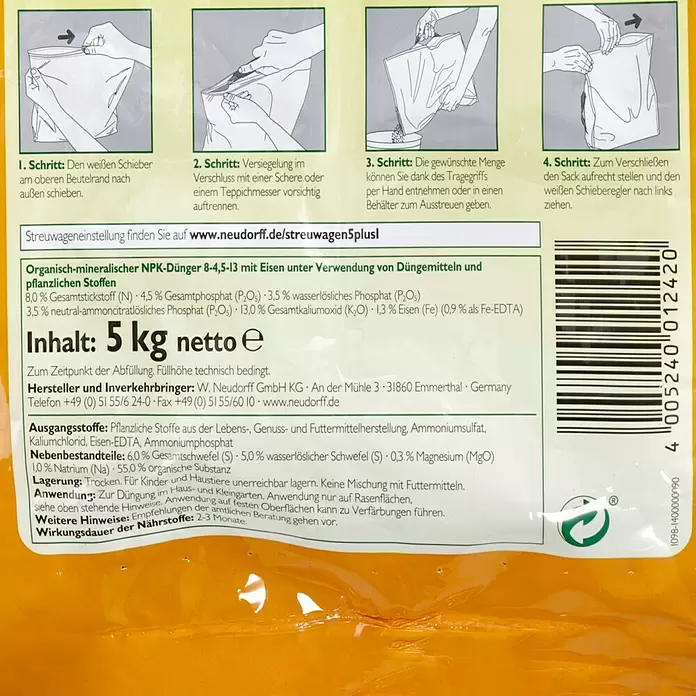 Neudorff Rasendünger Spezial 5 in 1 - 5 kg, Inhalt ausreichend für ca.: 100 m² - Detailaufnahme