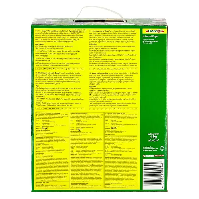 Gardol Universaldünger - 5 kg, Inhalt ausreichend für ca.: 40 m² - Rückansicht