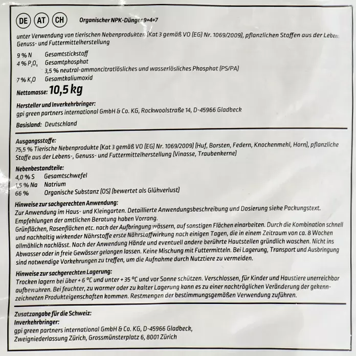 Gardol Pure Nature Bio-Rasendünger Kompakt - 10,5 kg, Inhalt ausreichend für ca.: 175 m² - Detailaufnahme
