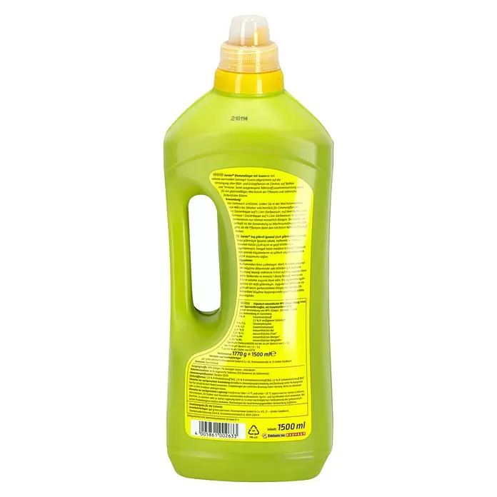 Gardol Blumendünger mit Guano - 1,5 l, Inhalt ausreichend für ca.: 375 l Gießwasser - Rückansicht
