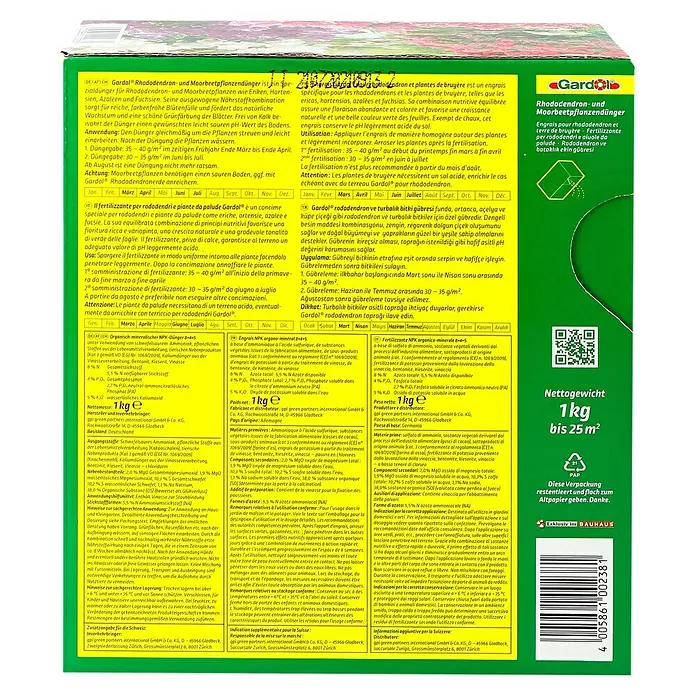 Gardol Rhododendrondünger - 1 kg, Inhalt ausreichend für ca.: 25 m² - Rückansicht