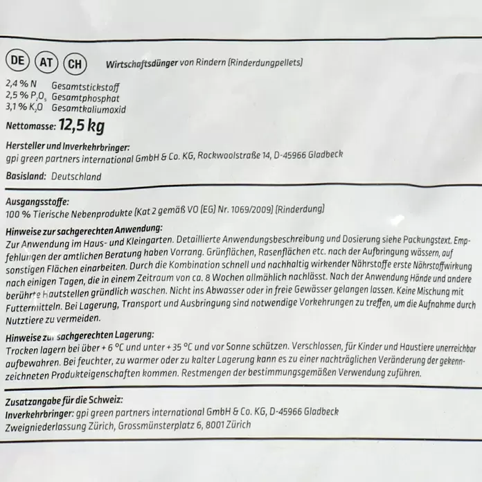 Gardol Pure Nature Bio-Rinderdung - 12,5 kg, Inhalt ausreichend für ca.: 125 m² - Detailaufnahme