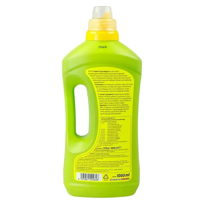 Gardol Rosendünger - 1 l, Inhalt ausreichend für ca.: 100 l Gießwasser - Rückansicht