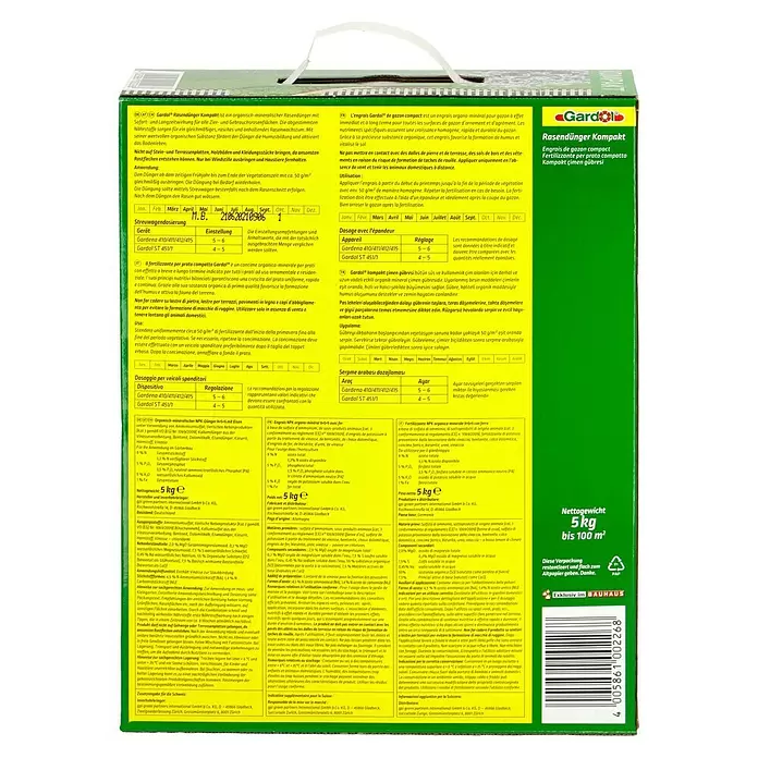 Gardol Rasendünger Kompakt - 5 kg, Inhalt ausreichend für ca.: 100 m² - Rückansicht