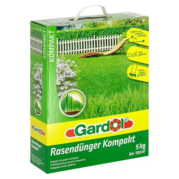 Gardol Rasendünger Kompakt - 5 kg, Inhalt ausreichend für ca.: 100 m² - Diagonale Ansicht