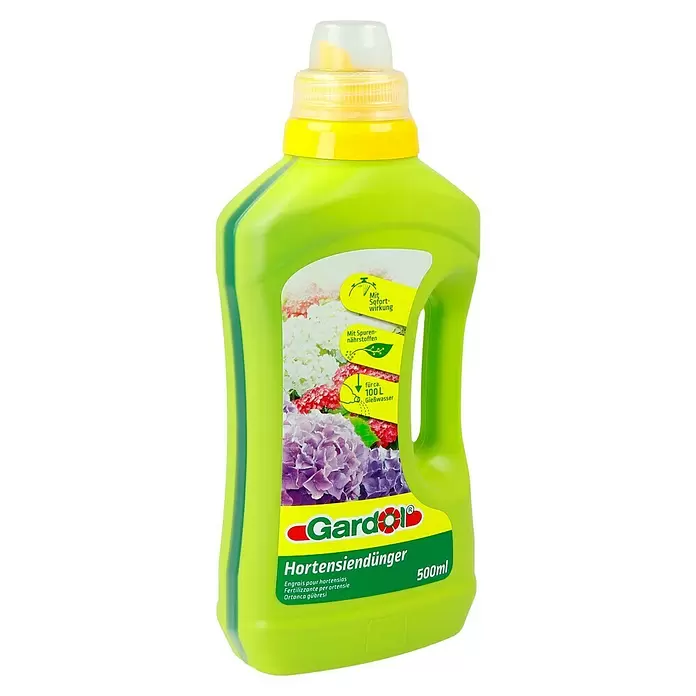 Gardol Hortensiendünger - 500 ml, Inhalt ausreichend für ca.: 100 l Gießwasser - Diagonale Ansicht