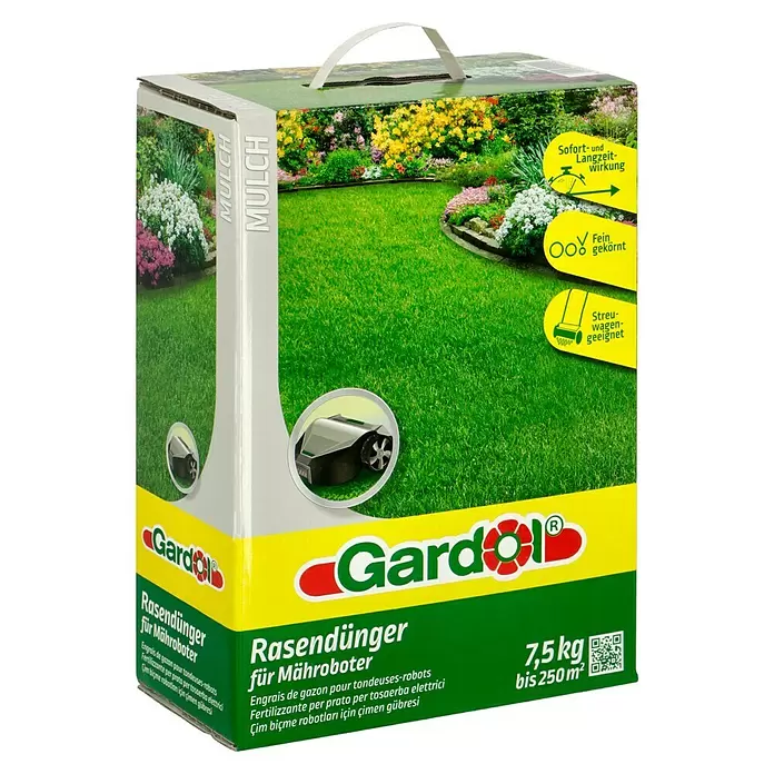Gardol Rasendünger Mähroboter - 7,5 kg, Inhalt ausreichend für ca.: 250 m² - Diagonale Ansicht