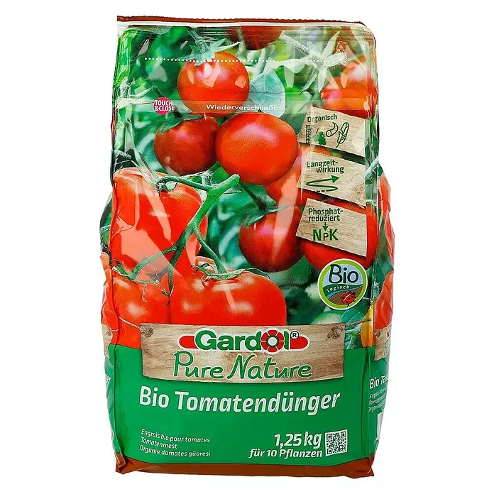 Gardol Pure Nature Bio-Tomatendünger - Inhalt ausreichend für ca.: 10 Pflanzen, 1,25 kg, Wiederverschließbar - Vorderansicht
