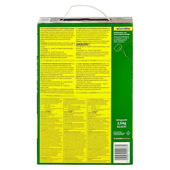 Gardol Rhododendrondünger - 2,5 kg, Inhalt ausreichend für ca.: 60 m² - Rückansicht