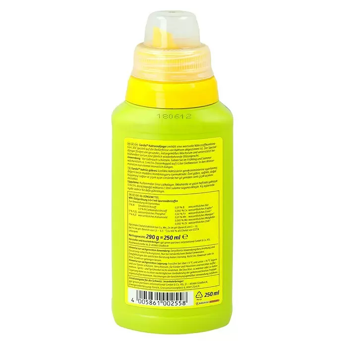 Gardol Kakteendünger - 250 ml, Inhalt ausreichend für ca.: 50 l Gießwasser - Rückansicht
