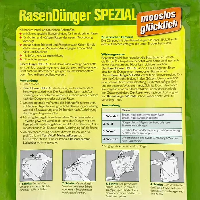 Neudorff Rasendünger Spezial Mooslos Glücklich - 5 kg - Detailaufnahme