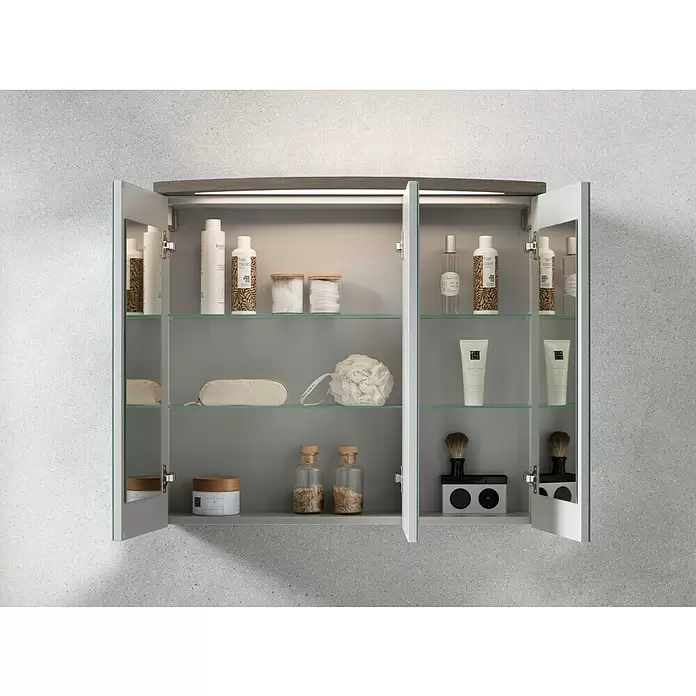 Camargue Swing LED-Spiegelschrank - B x H: 80 x 70,5 cm, Mit Beleuchtung, Spanplatte, Eiche Maron - Stimmungsaufnahme