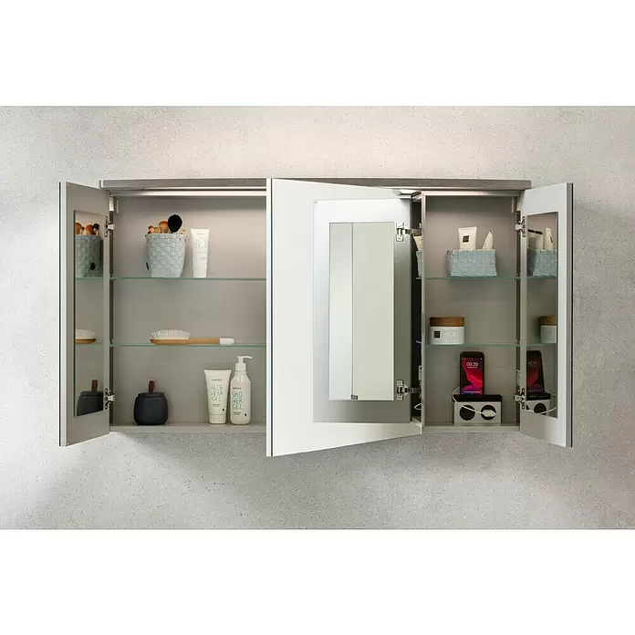 Camargue Swing LED-Spiegelschrank - B x H: 120 x 70,5 cm, Mit Beleuchtung, Spanplatte, Eiche Maron - Stimmungsaufnahme