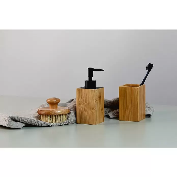 Wenko Dispensador de jabón Padua - Bambú, Negro/Bambú - Foto ambiente