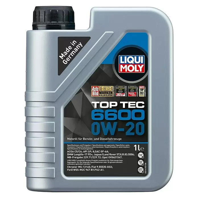 Liqui Moly Leichtlaufmotorenöl Top Tec 6600 - 0W-20, 1 l - Vorderansicht