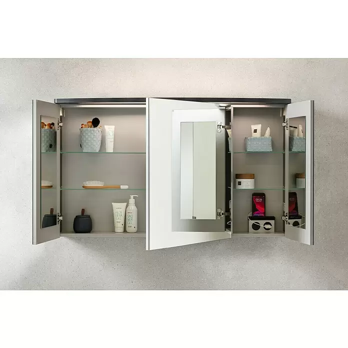 Camargue Swing LED-Spiegelschrank - B x H: 120 x 70,5 cm, Mit Beleuchtung, Spanplatte, Darkoak - Stimmungsaufnahme