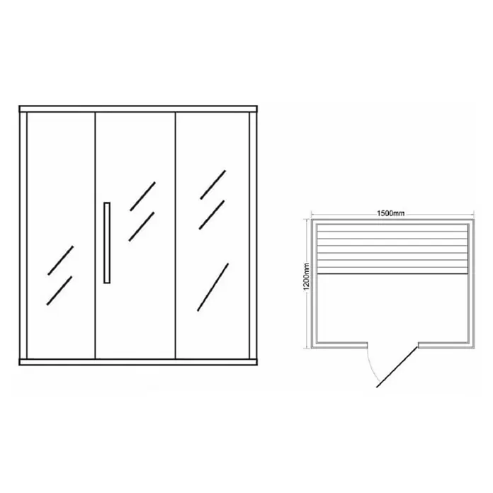 Sanotechnik Finska sauna Riga - 3,6 kW, D x Š x V: 120 x 150 x 190 cm - Skica