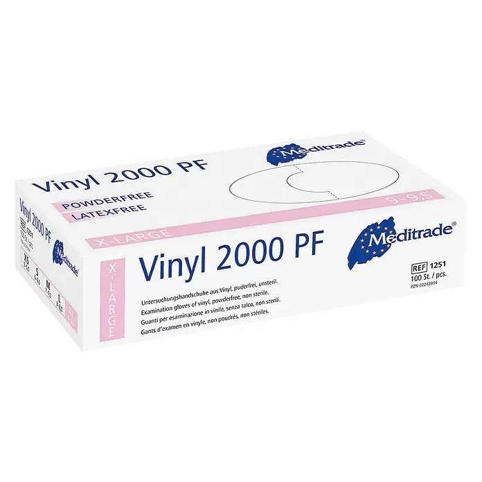 Einmalhandschuhe 2000 PF - XL, Vinyl, 100 Stk. - Diagonale Ansicht