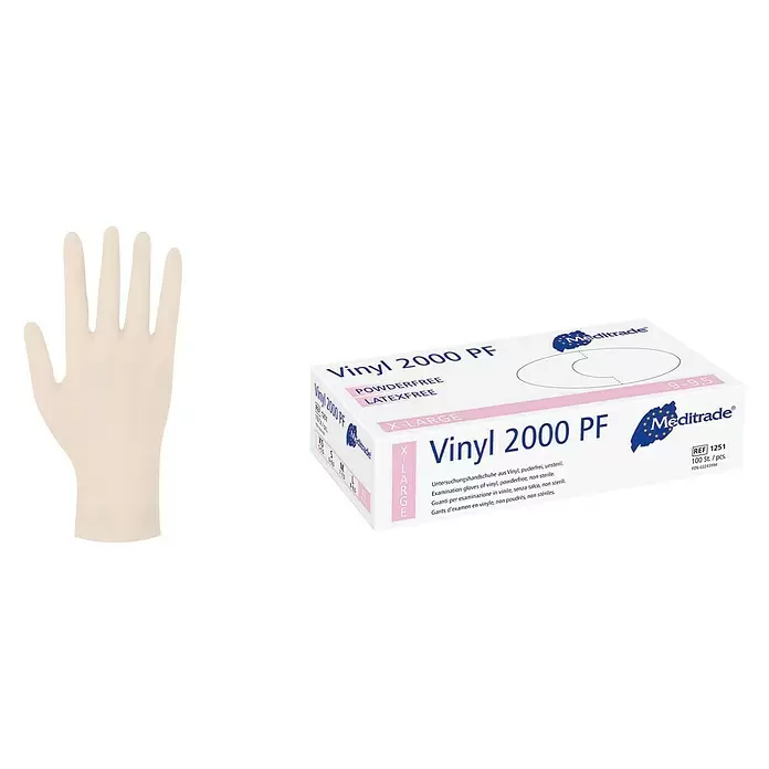 Einmalhandschuhe 2000 PF - XL, Vinyl, 100 Stk. - Diagonale Ansicht