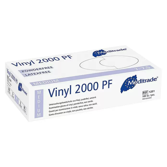 Einmalhandschuhe 2000 PF - M, Vinyl, 100 Stk. - Diagonale Ansicht