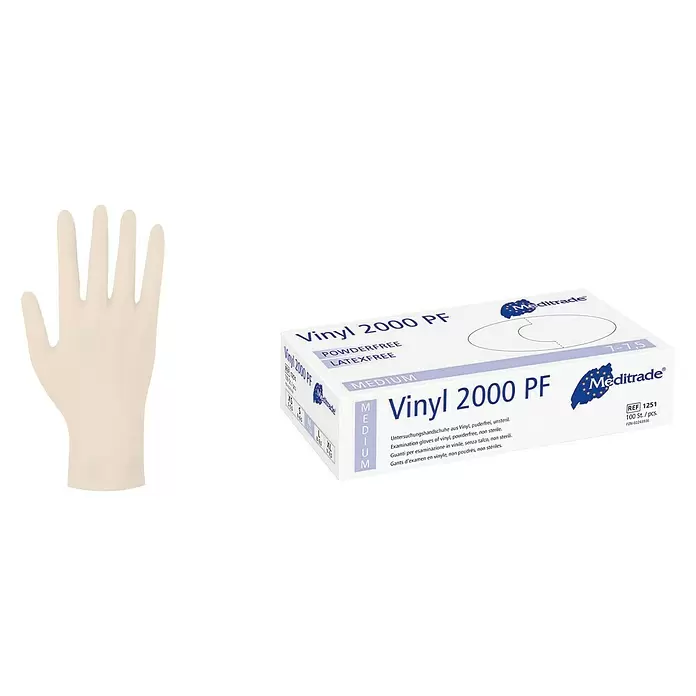 Einmalhandschuhe 2000 PF - M, Vinyl, 100 Stk. - Diagonale Ansicht