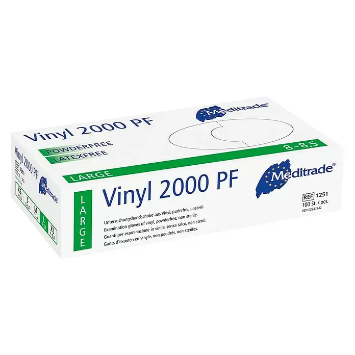 Einmalhandschuhe 2000 PF - L, Vinyl, 100 Stk. - Diagonale Ansicht