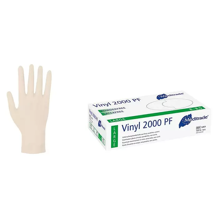 Einmalhandschuhe 2000 PF - L, Vinyl, 100 Stk. - Diagonale Ansicht