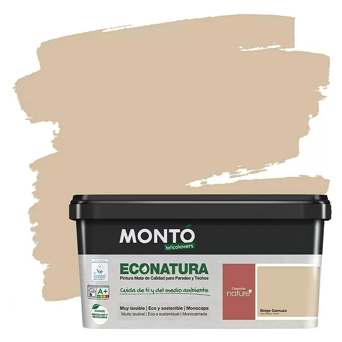 Montó Bricolovers Pintura para paredes Econatura - Beige Gamuza, 4 l, Mate - Vista frontal