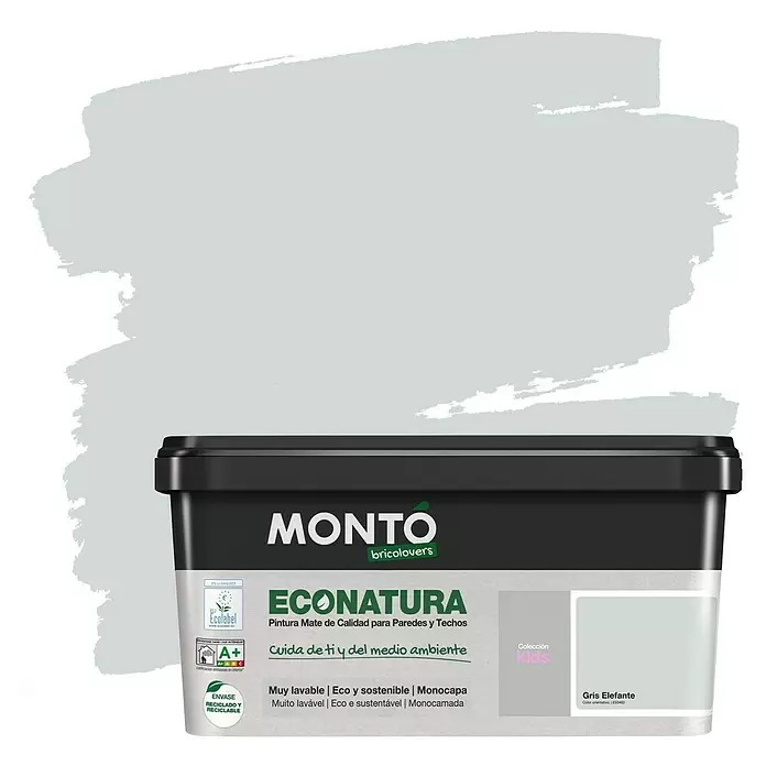 Montó Bricolovers Pintura para paredes Econatura - Gris Elefante, 4 l, Mate - Vista frontal