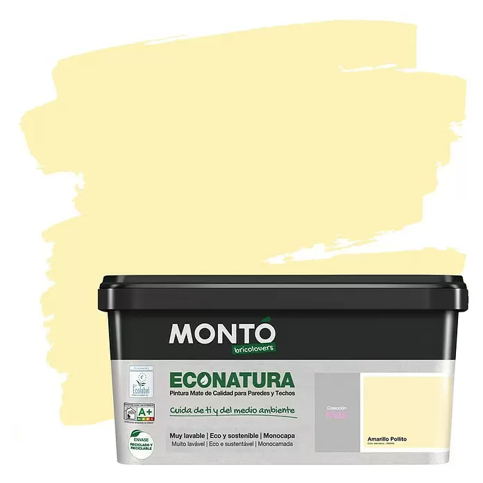 Montó Bricolovers Pintura para paredes Econatura - Amarillo Pollito, 4 l, Mate - Vista frontal